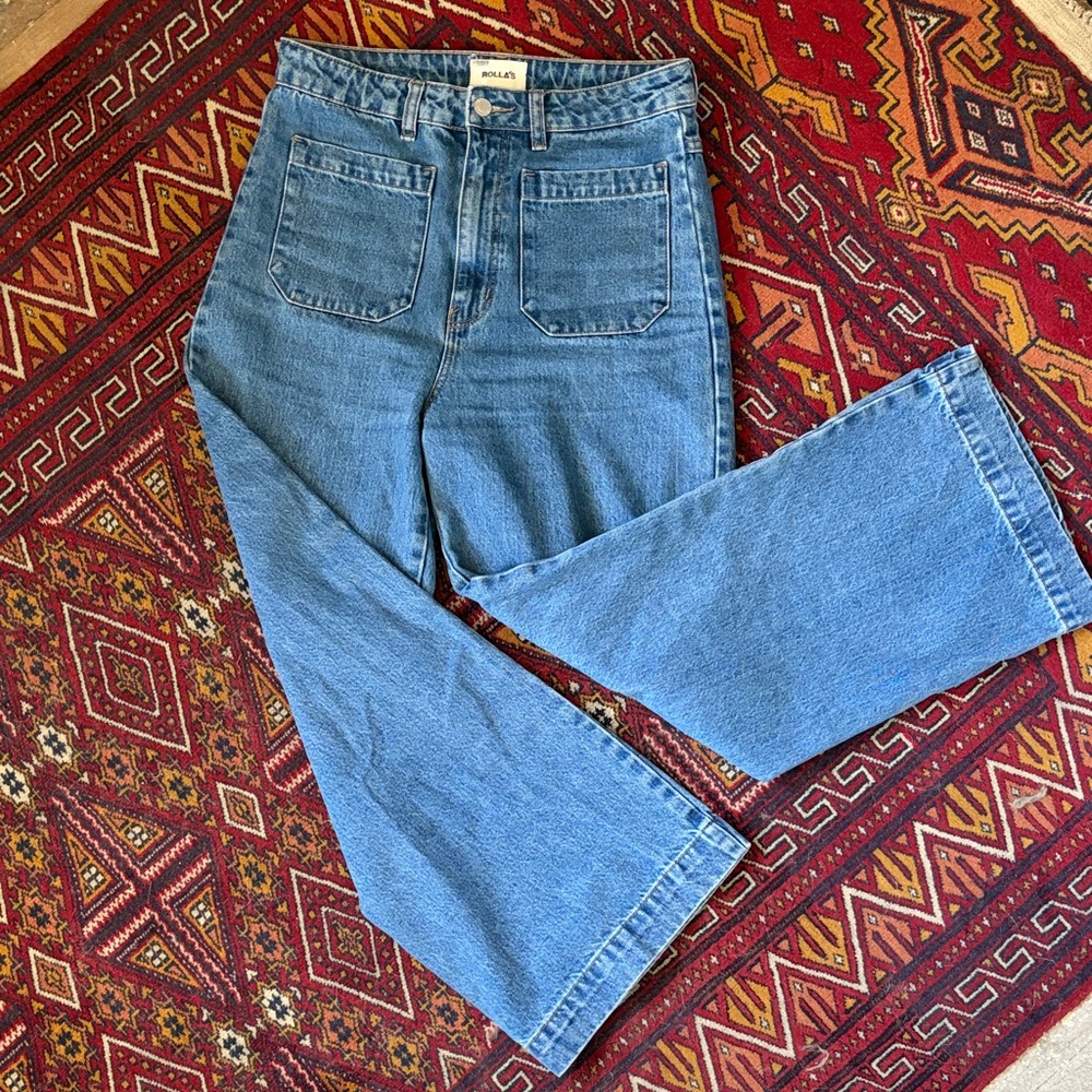 ROLLA'S Sailor Jeans (front pockets) Wide Leg- Ashley Blue Denim